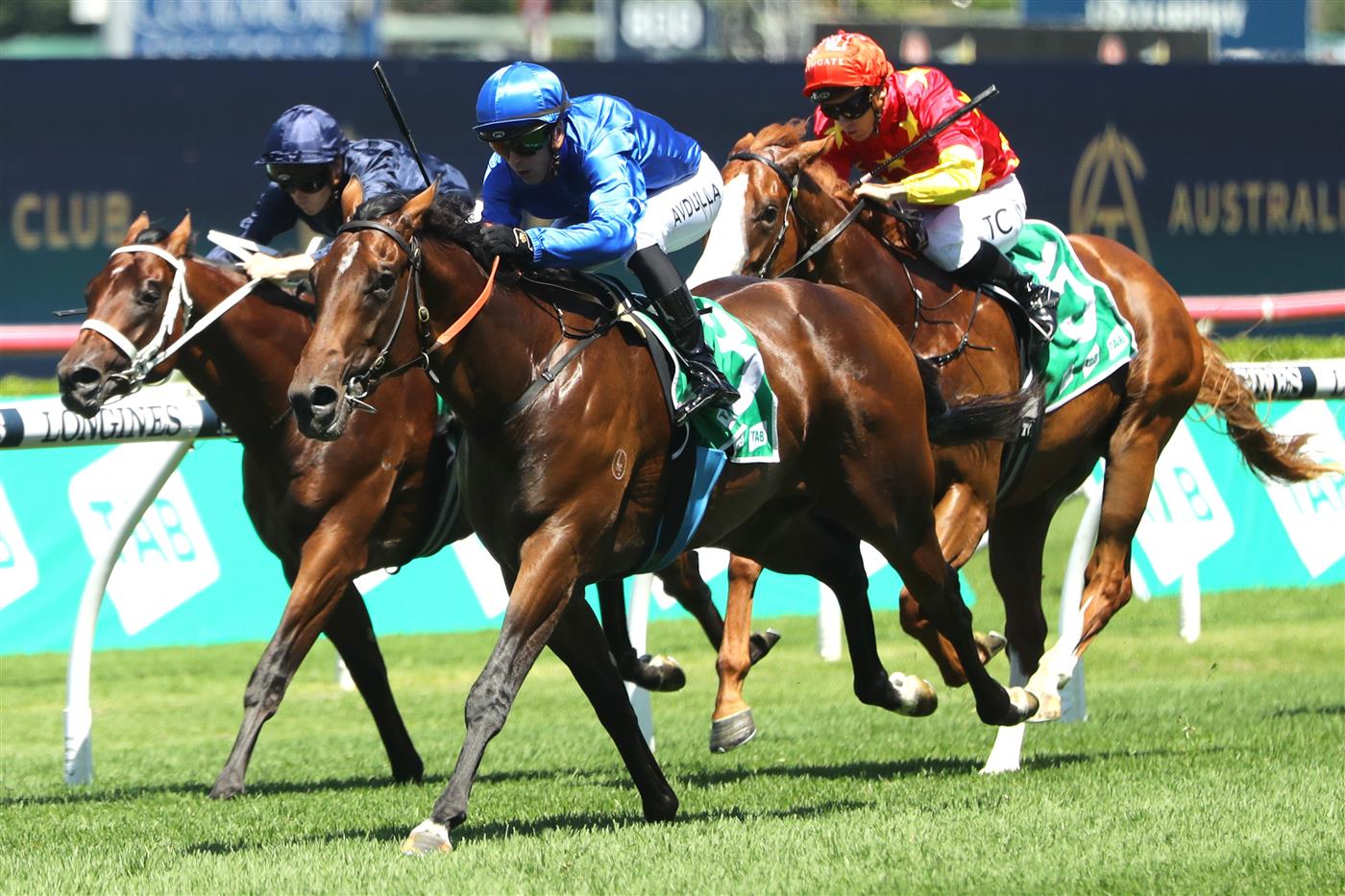 SYDNEY, AUSTRALIA - FEBRUARY 25: Brenton Avdulla riding Corniche wins Race 3 Elite Sand and Soil Skyline Stakes during TAB Chipping Norton Stakes Day - Sydney Racing at Royal Randwick Racecourse on February 25, 2023 in Sydney, Australia. (Photo by Jeremy Ng/Getty Images)