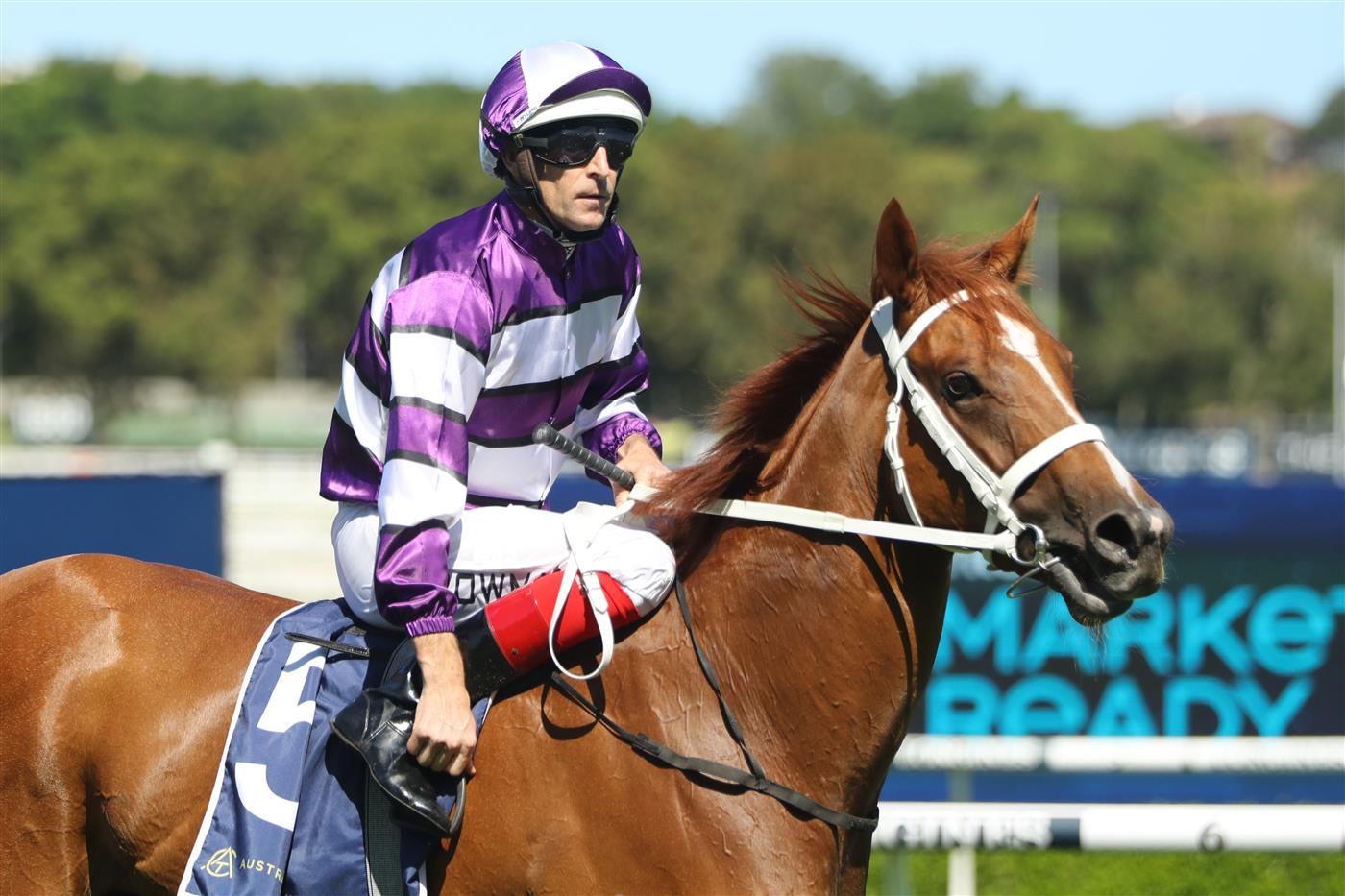 SYDNEY, AUSTRALIA - FEBRUARY 25: Hugh Bowman riding Lazzago wins Race 6 Catanach’s Sweet Embrace Stakes during TAB Chipping Norton Stakes Day - Sydney Racing at Royal Randwick Racecourse on February 25, 2023 in Sydney, Australia. (Photo by Jeremy Ng/Getty Images)