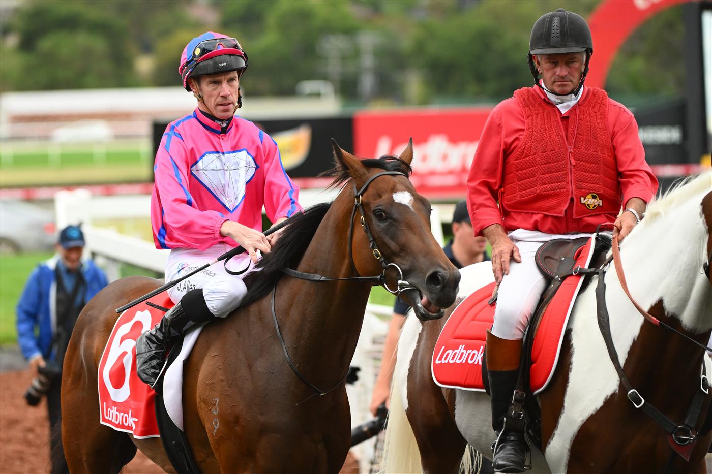 MELBOURNE, AUSTRALIA - FEBRUARY 25: John Allen riding Recommendation after winning Race 4, the Ladbrokes Zeditave Stakes, during Melbourne Racing at Sandown Lakeside on February 25, 2023 in Melbourne, Australia. (Photo by Vince Caligiuri/Getty Images)