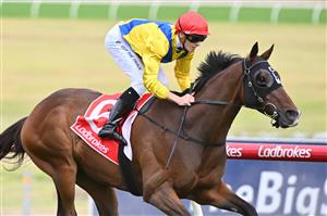 MELBOURNE, AUSTRALIA - FEBRUARY 25: Ethan Brown riding Right You Are winning Race 1, the Ladbrokes Victoria Gold Cup, during Melbourne Racing at Sandown Lakeside on February 25, 2023 in Melbourne, Australia. (Photo by Vince Caligiuri/Getty Images)
