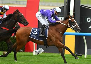 MELBOURNE, AUSTRALIA - FEBRUARY 25: Jye McNeil riding Espiona (L) winning Race 3, the Catanach's Jewellers Mannerism Stakes, during Melbourne Racing at Sandown Lakeside on February 25, 2023 in Melbourne, Australia. (Getty)