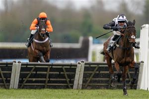 NEWBURY, ENGLAND - MARCH 04: Paul O'Brien riding Dargiannini clear the last to win The BetVictor Non-Runner-No-Bet At Cheltenham Seniors' Handicap Hurdle at Newbury Racecourse on March 04, 2023 in Newbury, England. (Photo by Alan Crowhurst/Getty Images)
