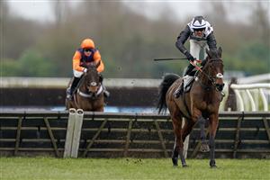 NEWBURY, ENGLAND - MARCH 04: Paul O'Brien riding Dargiannini clear the last to win The BetVictor Non-Runner-No-Bet At Cheltenham Seniors' Handicap Hurdle at Newbury Racecourse on March 04, 2023 in Newbury, England. (Photo by Alan Crowhurst/Getty Images)