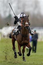 NEWBURY, ENGLAND - MARCH 04: Paul O'Brien riding Dargiannini clear the last to win The BetVictor Non-Runner-No-Bet At Cheltenham Seniors' Handicap Hurdle at Newbury Racecourse on March 04, 2023 in Newbury, England. (Photo by Alan Crowhurst/Getty Images)