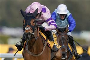 ESHER, ENGLAND - MARCH 11: Harry Cobden riding Iceo (pink) clear the last to win The Betfair Imperial Cup Handicap Hurdle at Sandown Park on March 11, 2023 in Esher, England. (Photo by Alan Crowhurst/Getty Images)