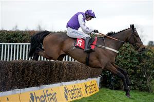 ESHER, ENGLAND - MARCH 11: Luca Morgan riding Mucho Mas clear the last to win The Best Odds On The Betfair Exchange Handicap Chase at Sandown Park on March 11, 2023 in Esher, England. (Photo by Alan Crowhurst/Getty Images)