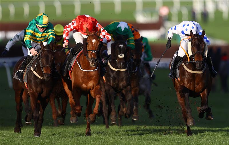 CHELTENHAM, ENGLAND - MARCH 14: Michael O'Sullivan on board Jazzy Matty on their way to winning the Boodles Juvenile Handicap Hurdle during day one of the Cheltenham Festival 2023 at Cheltenham Racecourse on March 14, 2023 in Cheltenham, England. (Photo by Michael Steele/Getty Images)