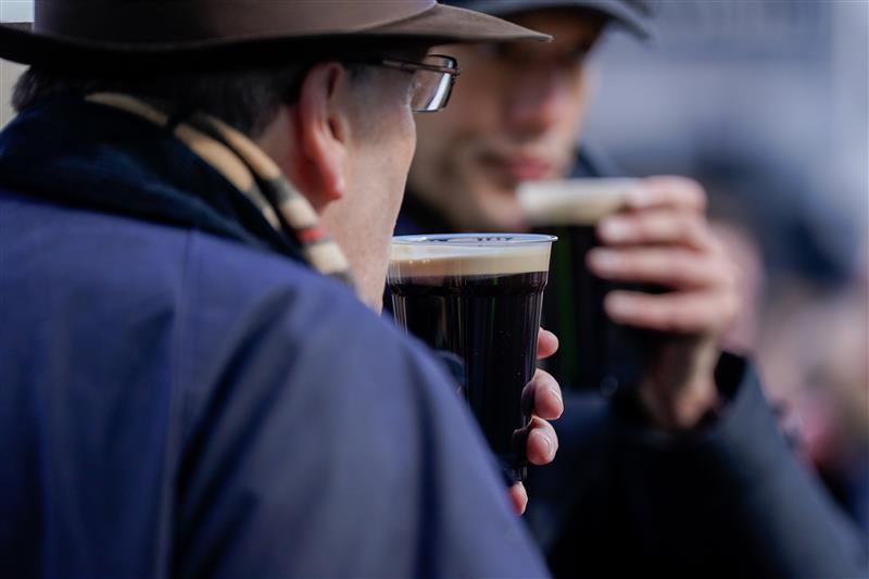 CHELTENHAM, ENGLAND - MARCH 14: In the Guinness Village during day one of the Cheltenham Festival 2023 at Cheltenham Racecourse on March 14, 2023 in Cheltenham, England. (Photo by Alan Crowhurst/Getty Images)