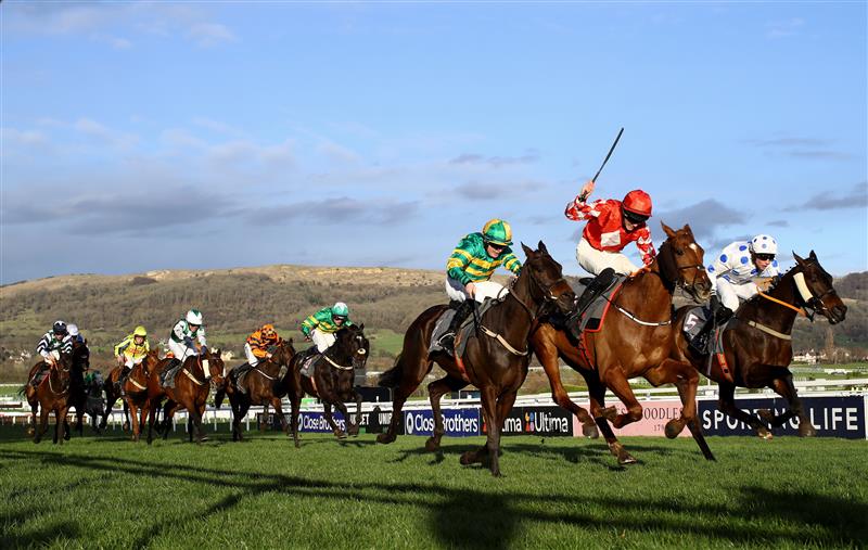 CHELTENHAM, ENGLAND - MARCH 14: Michael O'Sullivan celebrates on board Jazzy Matty after winning the Boodles Juvenile Handicap Hurdle during day one of the Cheltenham Festival 2023 at Cheltenham Racecourse on March 14, 2023 in Cheltenham, England. (Photo by Michael Steele/Getty Images)