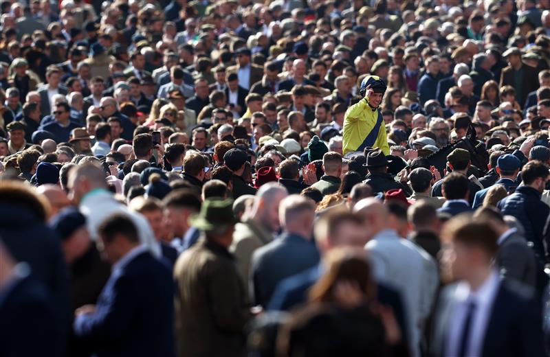CHELTENHAM, ENGLAND - MARCH 14: Michael O'Sullivan celebrates on board Marine Nationale after winning the Sky Bet Supreme Novices Hurdle during day one of the Cheltenham Festival 2023 at Cheltenham Racecourse on March 14, 2023 in Cheltenham, England. (Photo by Michael Steele/Getty Images)