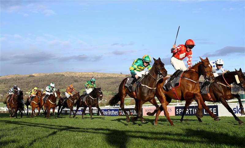 CHELTENHAM, ENGLAND - MARCH 14: Michael O'Sullivan celebrates on board Jazzy Matty after winning the Boodles Juvenile Handicap Hurdle during day one of the Cheltenham Festival 2023 at Cheltenham Racecourse on March 14, 2023 in Cheltenham, England. (Photo by Michael Steele/Getty Images)