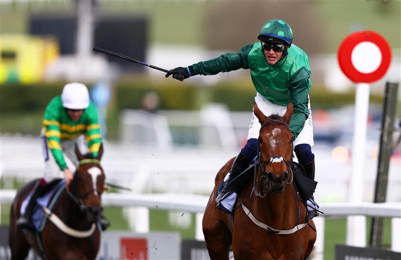 CHELTENHAM, ENGLAND - MARCH 14: Paul Townend celebrates on board El Fabiolo after winning the Sporting Life Arkle Challenge Trophy Novices' Chase during day one of the Cheltenham Festival 2023 at Cheltenham Racecourse on March 14, 2023 in Cheltenham, England. (Photo by Michael Steele/Getty Images)