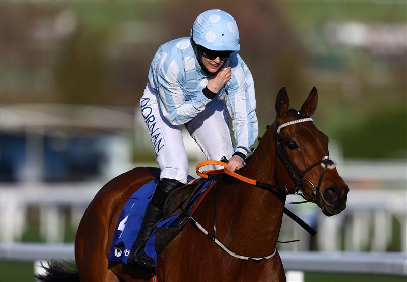 CHELTENHAM, ENGLAND - MARCH 14: Rachael Blackmore celebrates on board Honeysuckle after winning the Close Brothers Mares' Hurdle during day one of the Cheltenham Festival 2023 at Cheltenham Racecourse on March 14, 2023 in Cheltenham, England. (Photo by Michael Steele/Getty Images)