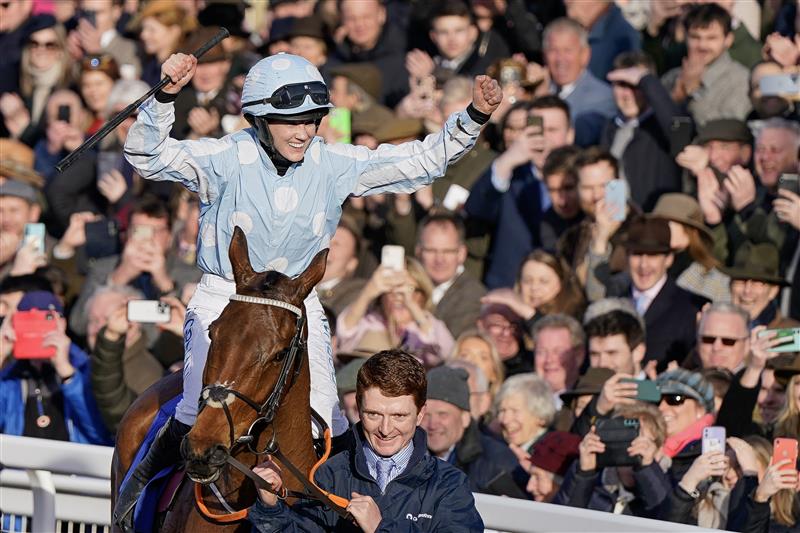 CHELTENHAM, ENGLAND - MARCH 14: Rachael Blackmore returns after riding Honeysuckle to win The Close Brothers Mares' Hurdle during day one of the Cheltenham Festival 2023 at Cheltenham Racecourse on March 14, 2023 in Cheltenham, England. (Photo by Alan Crowhurst/Getty Images)
