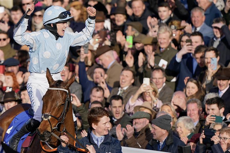 CHELTENHAM, ENGLAND - MARCH 14: Rachael Blackmore returns after riding Honeysuckle to win The Close Brothers Mares' Hurdle during day one of the Cheltenham Festival 2023 at Cheltenham Racecourse on March 14, 2023 in Cheltenham, England. (Photo by Alan Crowhurst/Getty Images)