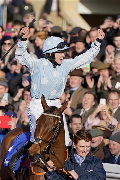 CHELTENHAM, ENGLAND - MARCH 14: Rachael Blackmore returns after riding Honeysuckle to win The Close Brothers Mares' Hurdle during day one of the Cheltenham Festival 2023 at Cheltenham Racecourse on March 14, 2023 in Cheltenham, England. (Photo by Alan Crowhurst/Getty Images)