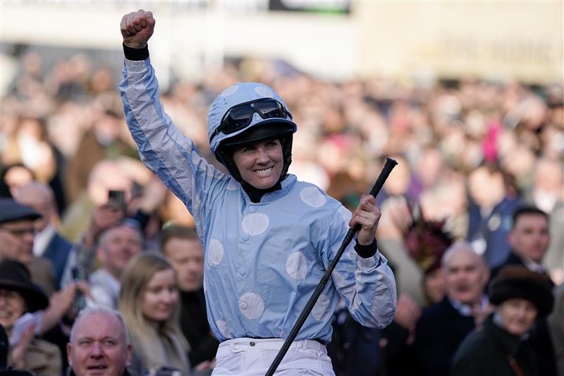 CHELTENHAM, ENGLAND - MARCH 14: Rachael Blackmore returns after riding Honeysuckle to win The Close Brothers Mares' Hurdle during day one of the Cheltenham Festival 2023 at Cheltenham Racecourse on March 14, 2023 in Cheltenham, England. (Photo by Alan Crowhurst/Getty Images)