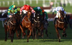 CHELTENHAM, ENGLAND - MARCH 14: Michael O'Sullivan on board Jazzy Matty on their way to winning the Boodles Juvenile Handicap Hurdle during day one of the Cheltenham Festival 2023 at Cheltenham Racecourse on March 14, 2023 in Cheltenham, England. (Photo by Michael Steele/Getty Images)