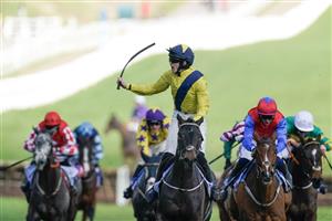 CHELTENHAM, ENGLAND - MARCH 14: Michael O'Sullivan riding Marine Nationale (yellow) clear the last to win The Sky Bet Supreme Novices' Hurdle during day one of the Cheltenham Festival 2023 at Cheltenham Racecourse on March 14, 2023 in Cheltenham, England. (Photo by Alan Crowhurst/Getty Images)