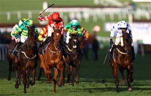 CHELTENHAM, ENGLAND - MARCH 14: Michael O'Sullivan on board Jazzy Matty on their way to winning the Boodles Juvenile Handicap Hurdle during day one of the Cheltenham Festival 2023 at Cheltenham Racecourse on March 14, 2023 in Cheltenham, England. (Photo by Michael Steele/Getty Images)