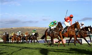CHELTENHAM, ENGLAND - MARCH 14: Michael O'Sullivan celebrates on board Jazzy Matty after winning the Boodles Juvenile Handicap Hurdle during day one of the Cheltenham Festival 2023 at Cheltenham Racecourse on March 14, 2023 in Cheltenham, England. (Photo by Michael Steele/Getty Images)