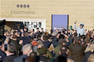 CHELTENHAM, ENGLAND - MARCH 14: Rachael Blackmore returns after riding Honeysuckle to win The Close Brothers Mares' Hurdle during day one of the Cheltenham Festival 2023 at Cheltenham Racecourse on March 14, 2023 in Cheltenham, England. (Photo by Alan Crowhurst/Getty Images)