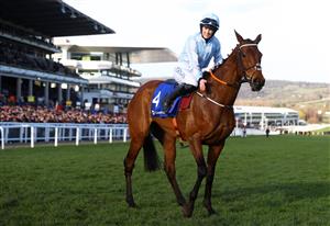 CHELTENHAM, ENGLAND - MARCH 14: Rachael Blackmore celebrates on board Honeysuckle after winning the Close Brothers Mares' Hurdle during day one of the Cheltenham Festival 2023 at Cheltenham Racecourse on March 14, 2023 in Cheltenham, England. (Photo by Michael Steele/Getty Images)