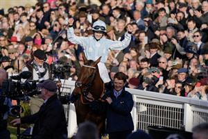 CHELTENHAM, ENGLAND - MARCH 14: Rachael Blackmore returns after riding Honeysuckle to win The Close Brothers Mares' Hurdle during day one of the Cheltenham Festival 2023 at Cheltenham Racecourse on March 14, 2023 in Cheltenham, England. (Photo by Alan Crowhurst/Getty Images)