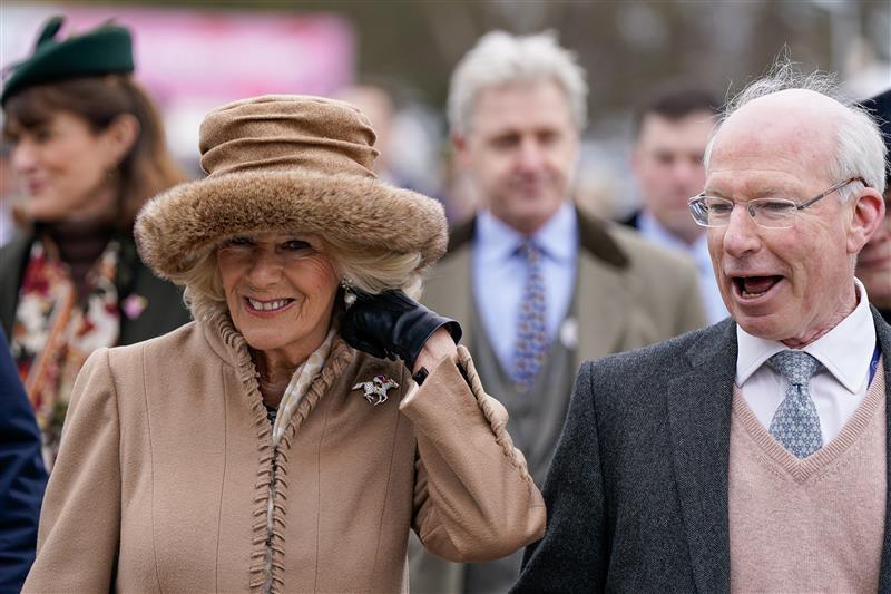 CHELTENHAM, ENGLAND - MARCH 15: Camilla, Queen Consort arrives at the track during day two of the Cheltenham Festival 2023 at Cheltenham Racecourse on March 15, 2023 in Cheltenham, England. (Photo by Alan Crowhurst/Getty Images)
