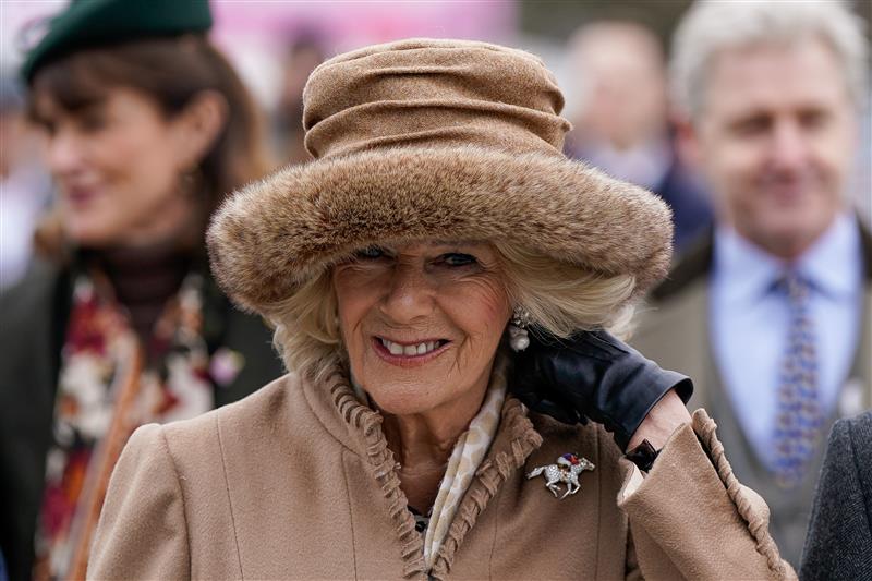 CHELTENHAM, ENGLAND - MARCH 15: Camilla, Queen Consort arrives at the track during day two of the Cheltenham Festival 2023 at Cheltenham Racecourse on March 15, 2023 in Cheltenham, England. (Photo by Alan Crowhurst/Getty Images)