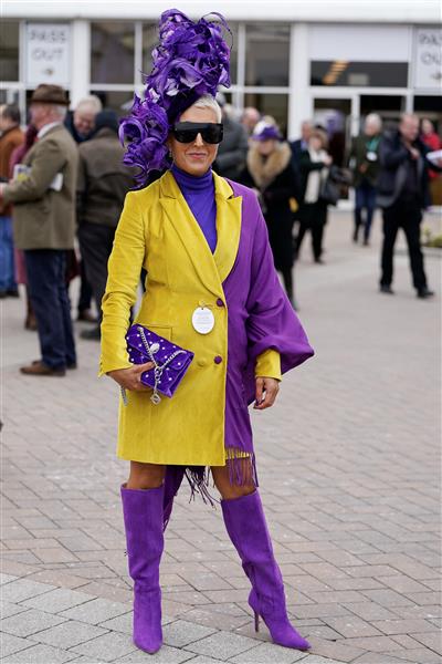 CHELTENHAM, ENGLAND - MARCH 15: Fashion during day two of the Cheltenham Festival 2023 at Cheltenham Racecourse on March 15, 2023 in Cheltenham, England. (Photo by Alan Crowhurst/Getty Images)