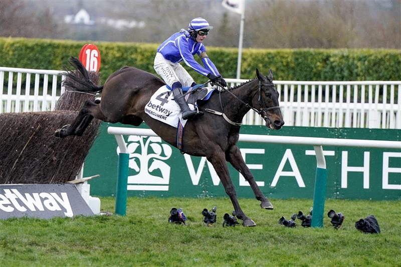 CHELTENHAM, ENGLAND - MARCH 15: Paul Townend riding Energumene clear the last to win The Betway Queen Mother Champion Chase during day two of the Cheltenham Festival 2023 at Cheltenham Racecourse on March 15, 2023 in Cheltenham, England. (Photo by Alan Crowhurst/Getty Images)