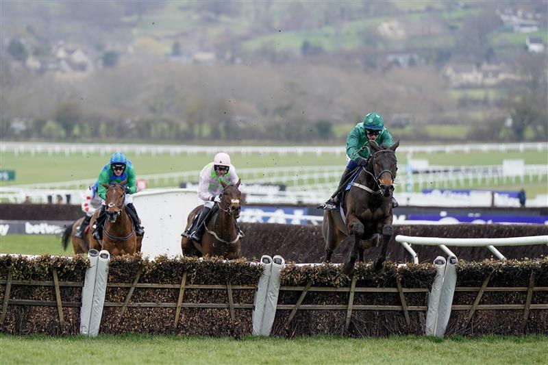 CHELTENHAM, ENGLAND - MARCH 15: Paul Townend riding Impaire Et Passe clear the last to win The Ballymore Novices' Hurdle during day two of the Cheltenham Festival 2023 at Cheltenham Racecourse on March 15, 2023 in Cheltenham, England. (Photo by Alan Crowhurst/Getty Images)