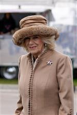 CHELTENHAM, ENGLAND - MARCH 15: Camilla, Queen Consort arrivesat the track during day two of the Cheltenham Festival 2023 at Cheltenham Racecourse on March 15, 2023 in Cheltenham, England. (Photo by Alan Crowhurst/Getty Images)