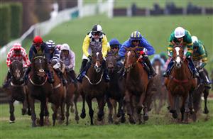 CHELTENHAM, ENGLAND - MARCH 15: Runners and riders during the Coral Cup Hurdle during day two of the Cheltenham Festival 2023 at Cheltenham Racecourse on March 15, 2023 in Cheltenham, England. (Photo by Michael Steele/Getty Images)