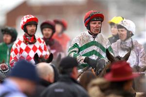 CHELTENHAM, ENGLAND - MARCH 15: Corey McGivern riding Grand Roi looks on following the Coral Cup Hurdle during day two of the Cheltenham Festival 2023 at Cheltenham Racecourse on March 15, 2023 in Cheltenham, England. (Photo by Michael Steele/Getty Images)