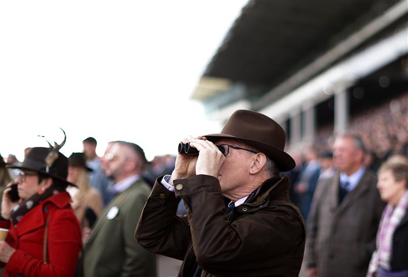 CHELTENHAM, ENGLAND - MARCH 17: Racegoers look on during the McCoy Contractors County Handicap Hurdle during day four of the Cheltenham Festival 2023 at Cheltenham Racecourse on March 17, 2023 in Cheltenham, England. (Photo by Ryan Pierse/Getty Images)