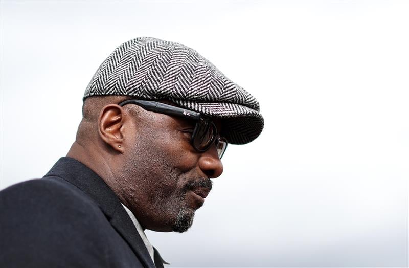 CHELTENHAM, ENGLAND - MARCH 17: Actor Idris Elba arrives ahead of day four of the Cheltenham Festival 2023 at Cheltenham Racecourse on March 17, 2023 in Cheltenham, England. (Photo by Ryan Pierse/Getty Images)