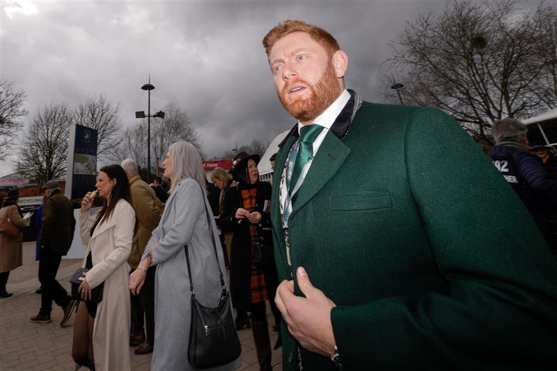CHELTENHAM, ENGLAND - MARCH 17: England cricketer Jonny Bairstow arrives at the course during day four of the Cheltenham Festival 2023 at Cheltenham Racecourse on March 17, 2023 in Cheltenham, England. (Photo by Alan Crowhurst/Getty Images)
