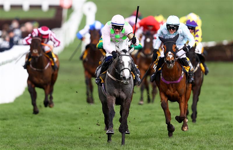 CHELTENHAM, ENGLAND - MARCH 17: Paul Townend celebrates on board Lossiemouth after winning the JCB Triumph Hurdle during day four of the Cheltenham Festival 2023 at Cheltenham Racecourse on March 17, 2023 in Cheltenham, England. (Photo by Michael Steele/Getty Images)