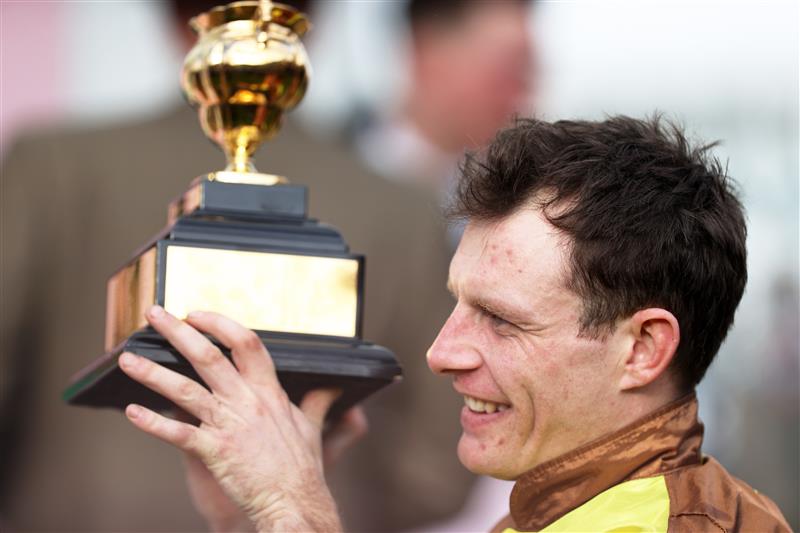 CHELTENHAM, ENGLAND - MARCH 17: Paul Townend poses after winning the Boodles Cheltenham Gold Cup Chase on board Galopin Des Champs during day four of the Cheltenham Festival 2023 at Cheltenham Racecourse on March 17, 2023 in Cheltenham, England. (Photo by Ryan Pierse/Getty Images)