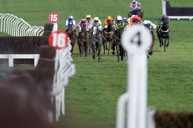 CHELTENHAM, ENGLAND - MARCH 17: Paul Townend riding Lossiemouth (C, pink) clear the last to win The JCB Triumph Hurdle during day four of the Cheltenham Festival 2023 at Cheltenham Racecourse on March 17, 2023 in Cheltenham, England. (Photo by Alan Crowhurst/Getty Images)