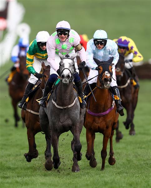 CHELTENHAM, ENGLAND - MARCH 17: Paul Townend celebrates on board Lossiemouth after winning the JCB Triumph Hurdle during day four of the Cheltenham Festival 2023 at Cheltenham Racecourse on March 17, 2023 in Cheltenham, England. (Photo by Michael Steele/Getty Images)