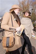 CHELTENHAM, ENGLAND - MARCH 17: Racegoers and fashion during day four of the Cheltenham Festival 2023 at Cheltenham Racecourse on March 17, 2023 in Cheltenham, England. (Photo by Alan Crowhurst/Getty Images)
