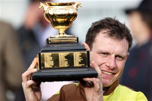 CHELTENHAM, ENGLAND - MARCH 17: Paul Townend poses after winning the Boodles Cheltenham Gold Cup Chase on board Galopin Des Champs during day four of the Cheltenham Festival 2023 at Cheltenham Racecourse on March 17, 2023 in Cheltenham, England. (Photo by Ryan Pierse/Getty Images)