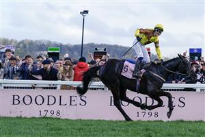 CHELTENHAM, ENGLAND - MARCH 17: Paul Townend riding Galopin Des Champs win The Boodles Cheltenham Gold Cup Chase during day four of the Cheltenham Festival 2023 at Cheltenham Racecourse on March 17, 2023 in Cheltenham, England. (Photo by Alan Crowhurst/Getty Images)