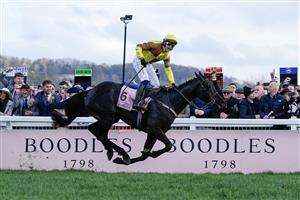 CHELTENHAM, ENGLAND - MARCH 17: Paul Townend riding Galopin Des Champs win The Boodles Cheltenham Gold Cup Chase during day four of the Cheltenham Festival 2023 at Cheltenham Racecourse on March 17, 2023 in Cheltenham, England. (Photo by Alan Crowhurst/Getty Images)