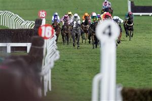 CHELTENHAM, ENGLAND - MARCH 17: Paul Townend riding Lossiemouth (C, pink) clear the last to win The JCB Triumph Hurdle during day four of the Cheltenham Festival 2023 at Cheltenham Racecourse on March 17, 2023 in Cheltenham, England. (Photo by Alan Crowhurst/Getty Images)