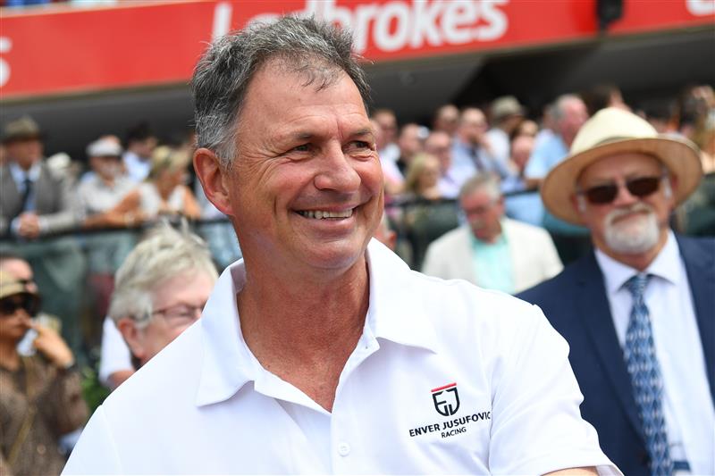 MELBOURNE, AUSTRALIA - MARCH 18: Trainer Enver Jusufovic after winning in Race 2, the Sharp Extensive It Handicap, during Melbourne Racing at Moonee Valley Racecourse on March 18, 2023 in Melbourne, Australia. (Photo by Vince Caligiuri/Getty Images)