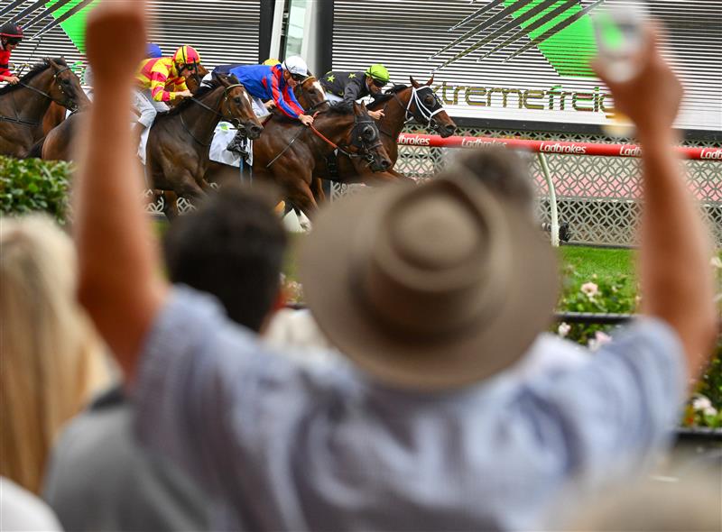 MELBOURNE, AUSTRALIA - MARCH 18: Ben Melham riding Bel Air winning Race 4, the Xtreme Freight Vobis Gold Reef, during Melbourne Racing at Moonee Valley Racecourse on March 18, 2023 in Melbourne, Australia. (Photo by Vince Caligiuri/Getty Images)